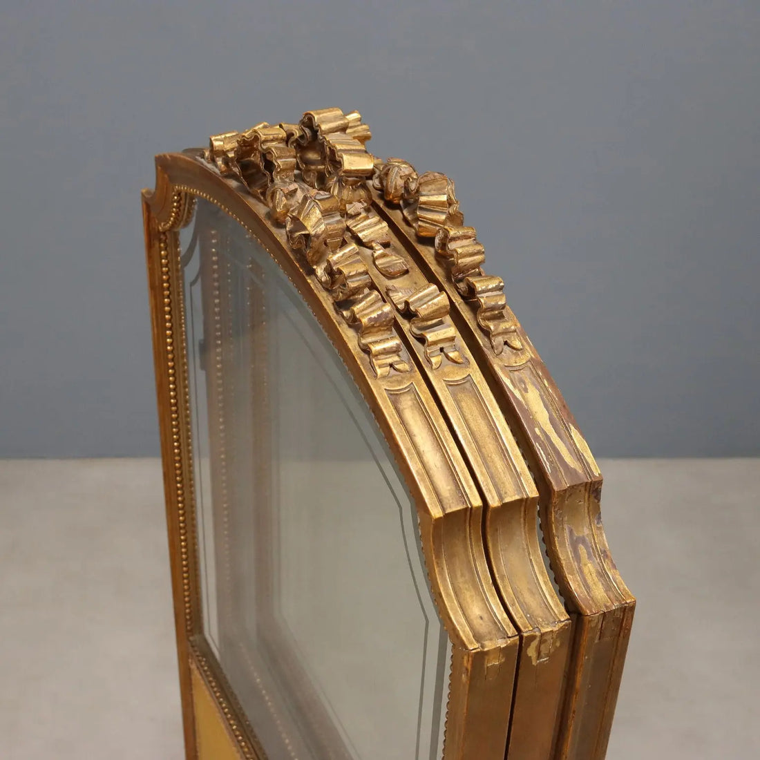 Antique Screen Gilded Wood Fabric Carvings Italy XIX Century