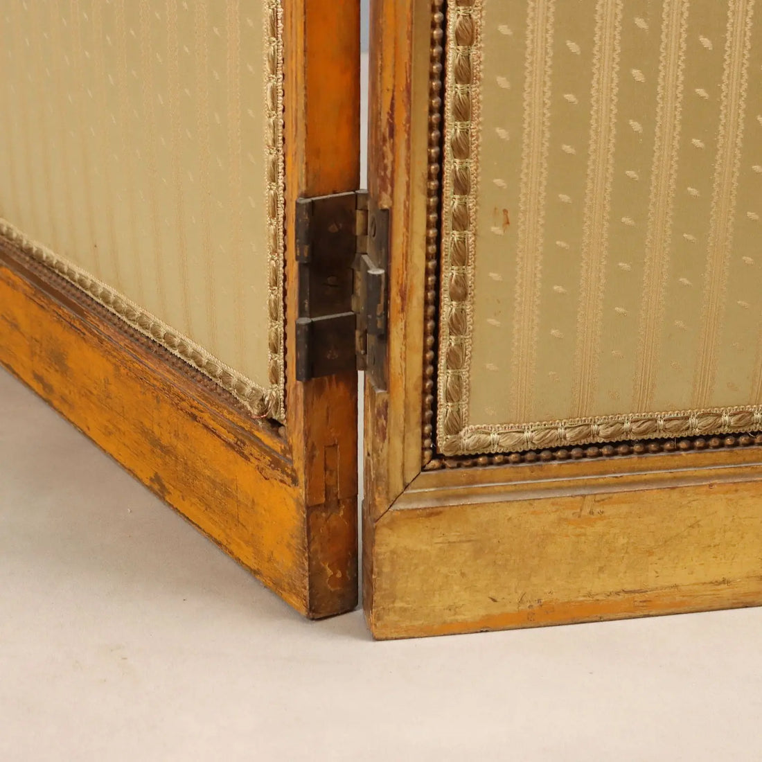 Antique Screen Gilded Wood Fabric Carvings Italy XIX Century