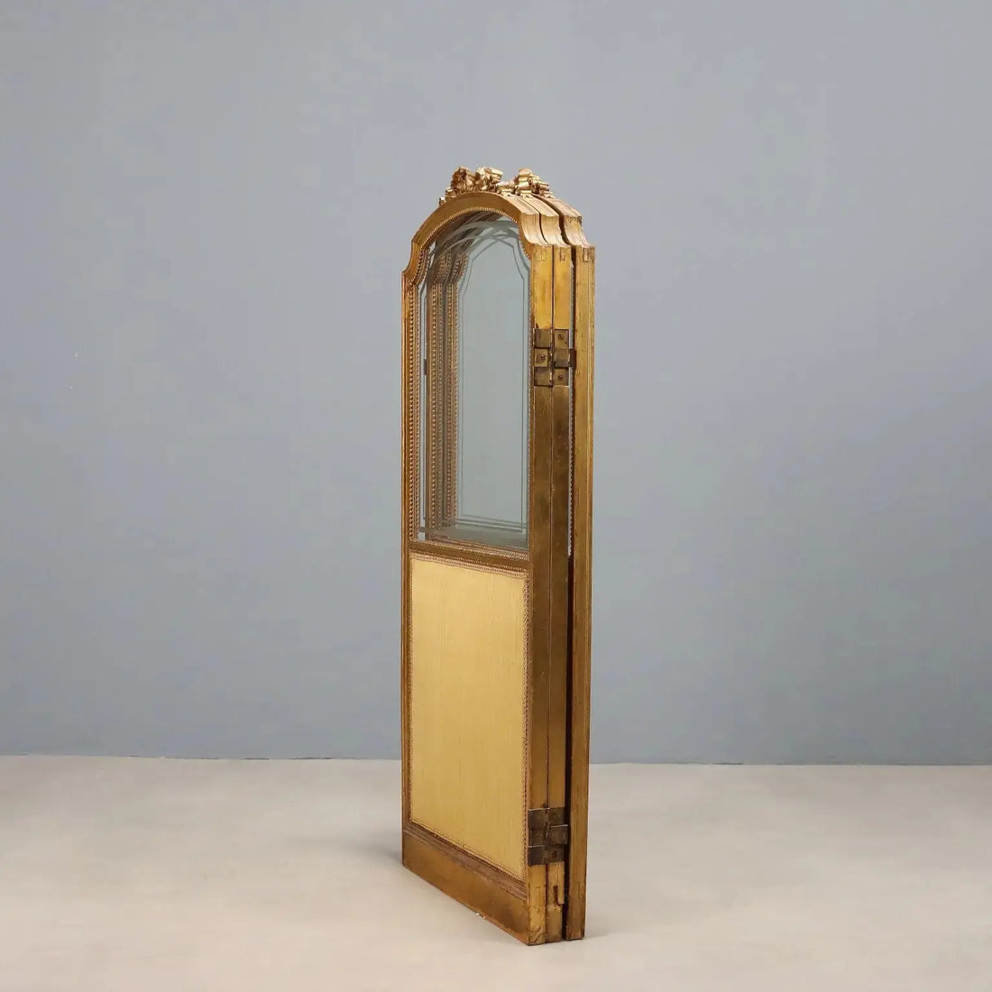 Antique Screen Gilded Wood Fabric Carvings Italy XIX Century