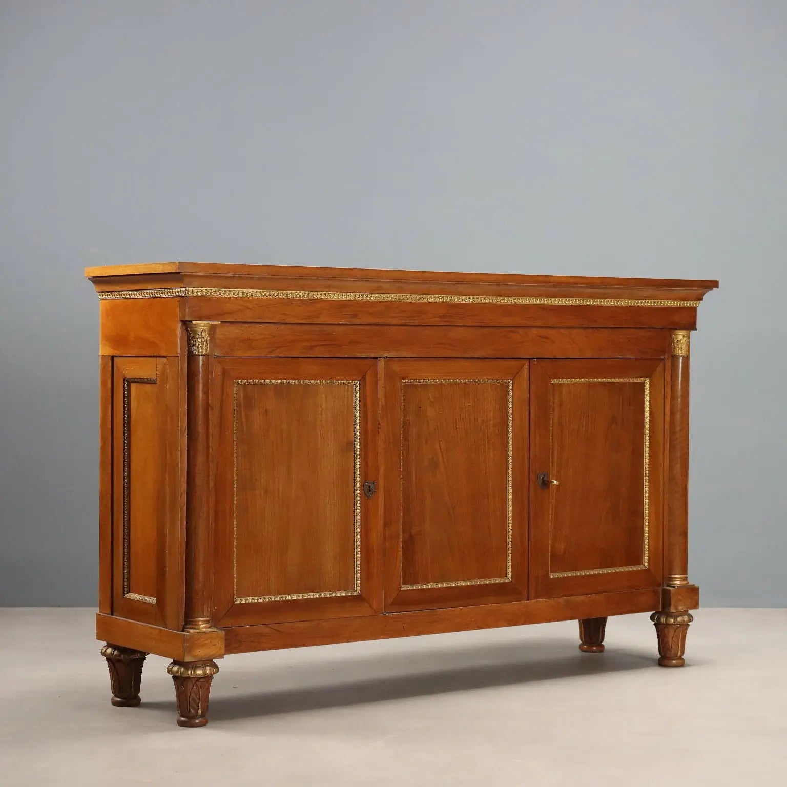 Antique Cupboard Empire Style Walnut 3 Doors XX Century