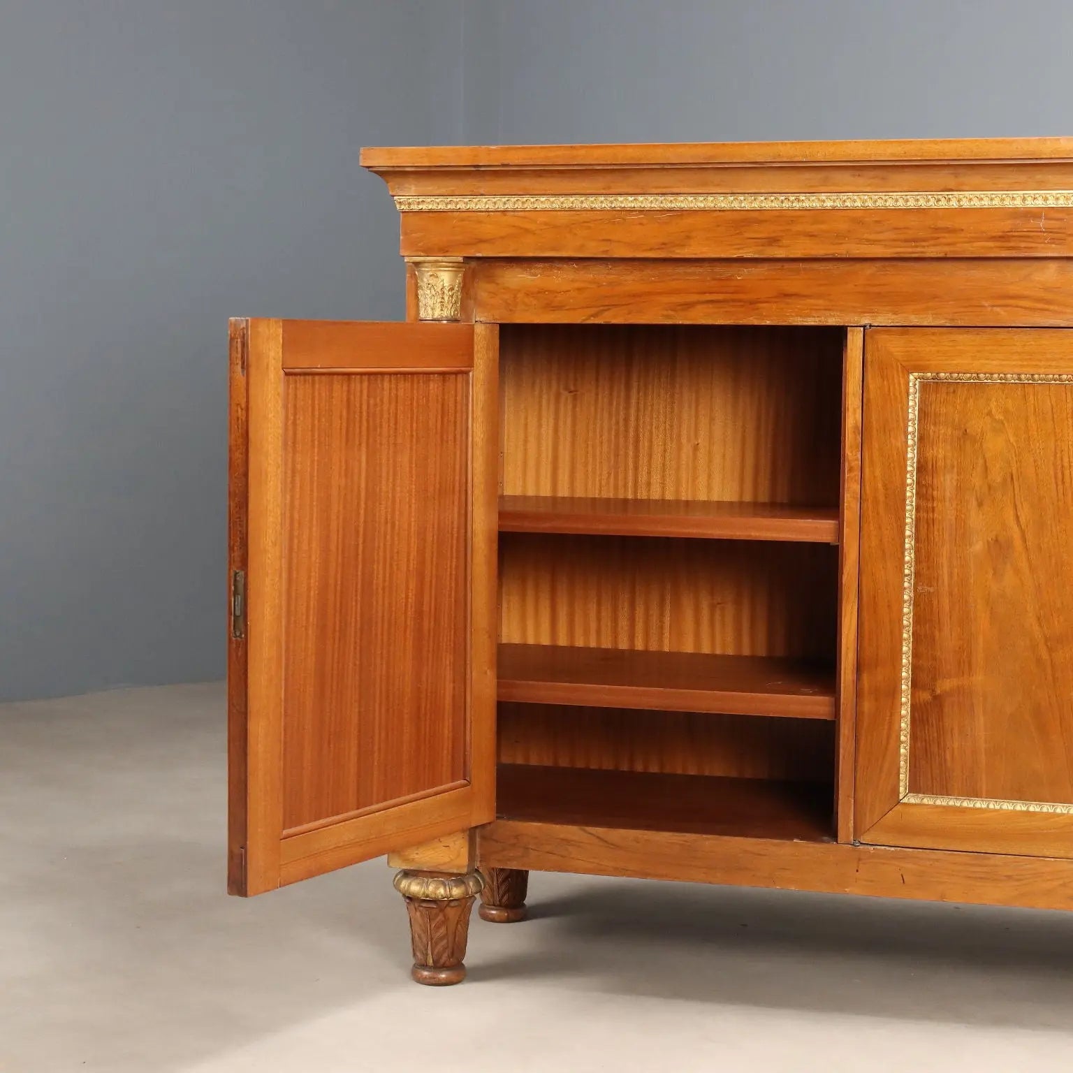Antique Cupboard Empire Style Walnut 3 Doors XX Century