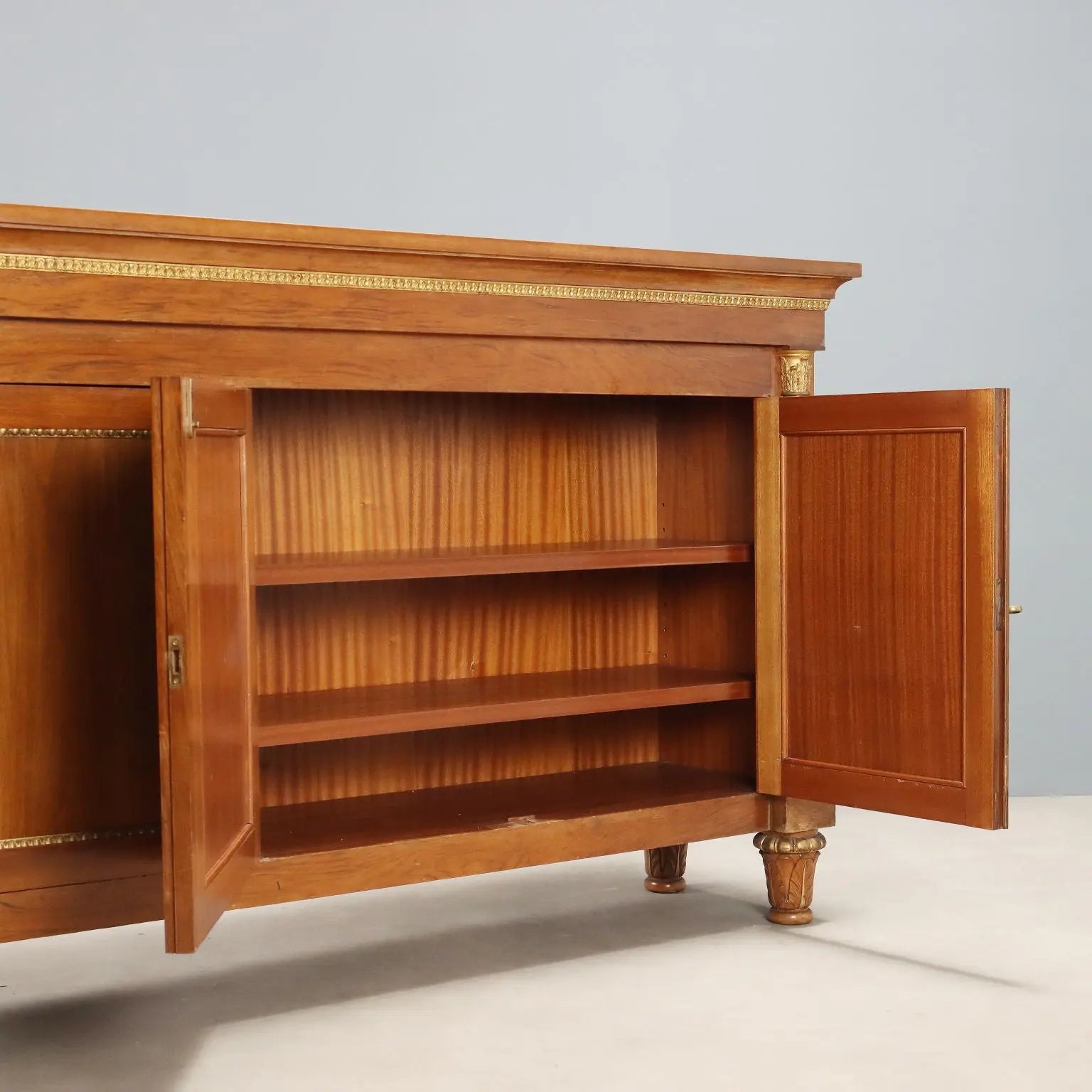 Antique Cupboard Empire Style Walnut 3 Doors XX Century