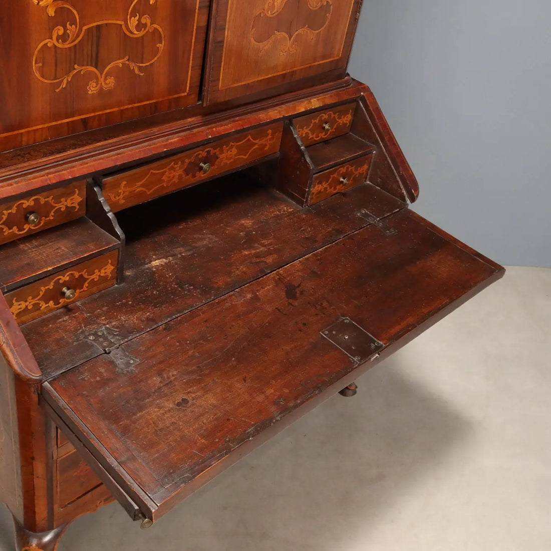 Antique Trumeau Walnut Maple Inlays Drawers XX Century
