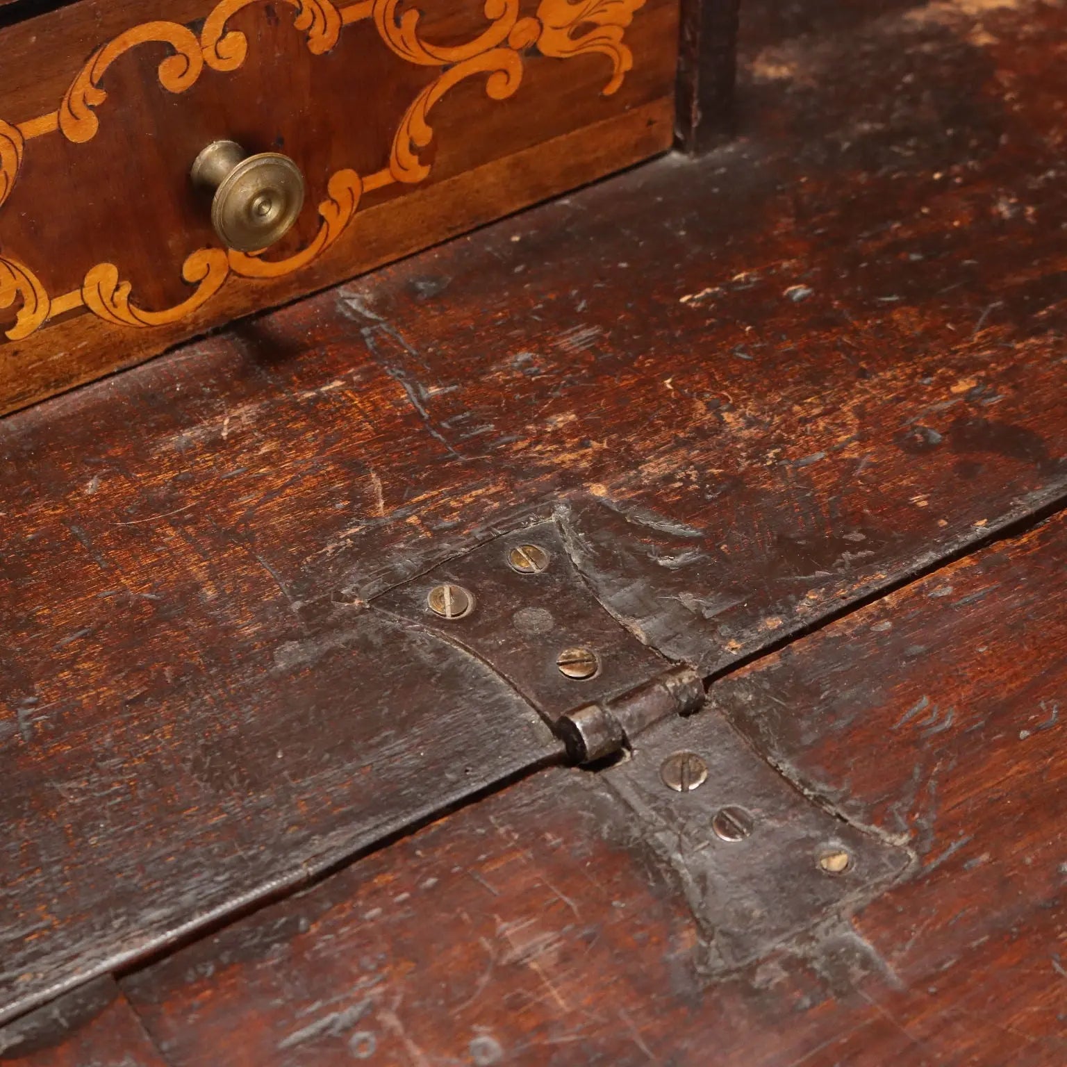 Antique Trumeau Walnut Maple Inlays Drawers XX Century