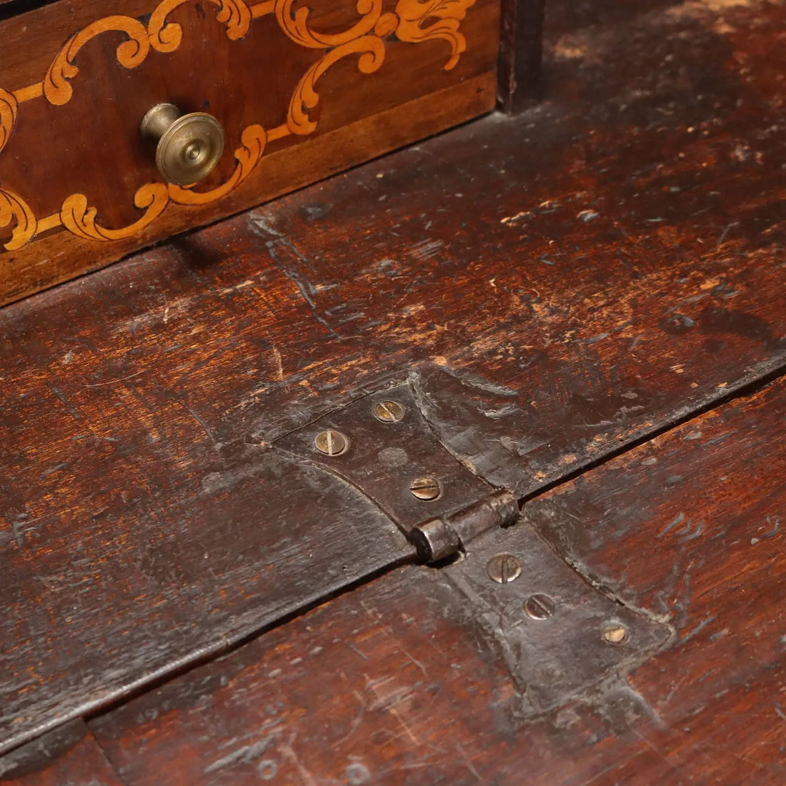 Antique Trumeau Walnut Maple Inlays Drawers XX Century