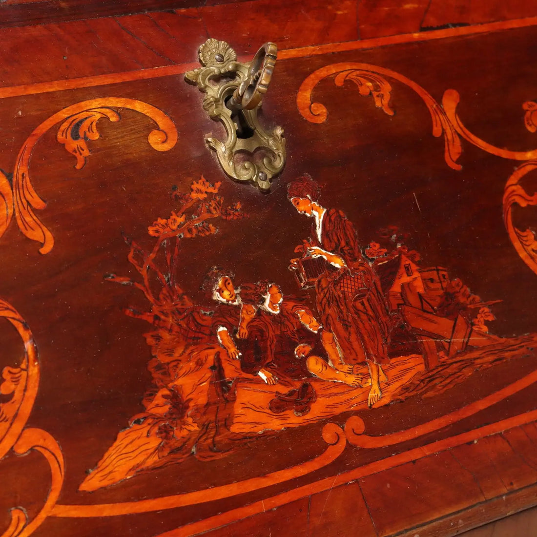 Antique Trumeau Walnut Maple Inlays Drawers XX Century