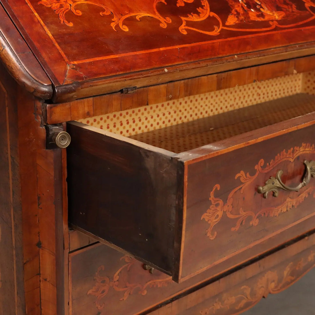 Antique Trumeau Walnut Maple Inlays Drawers XX Century