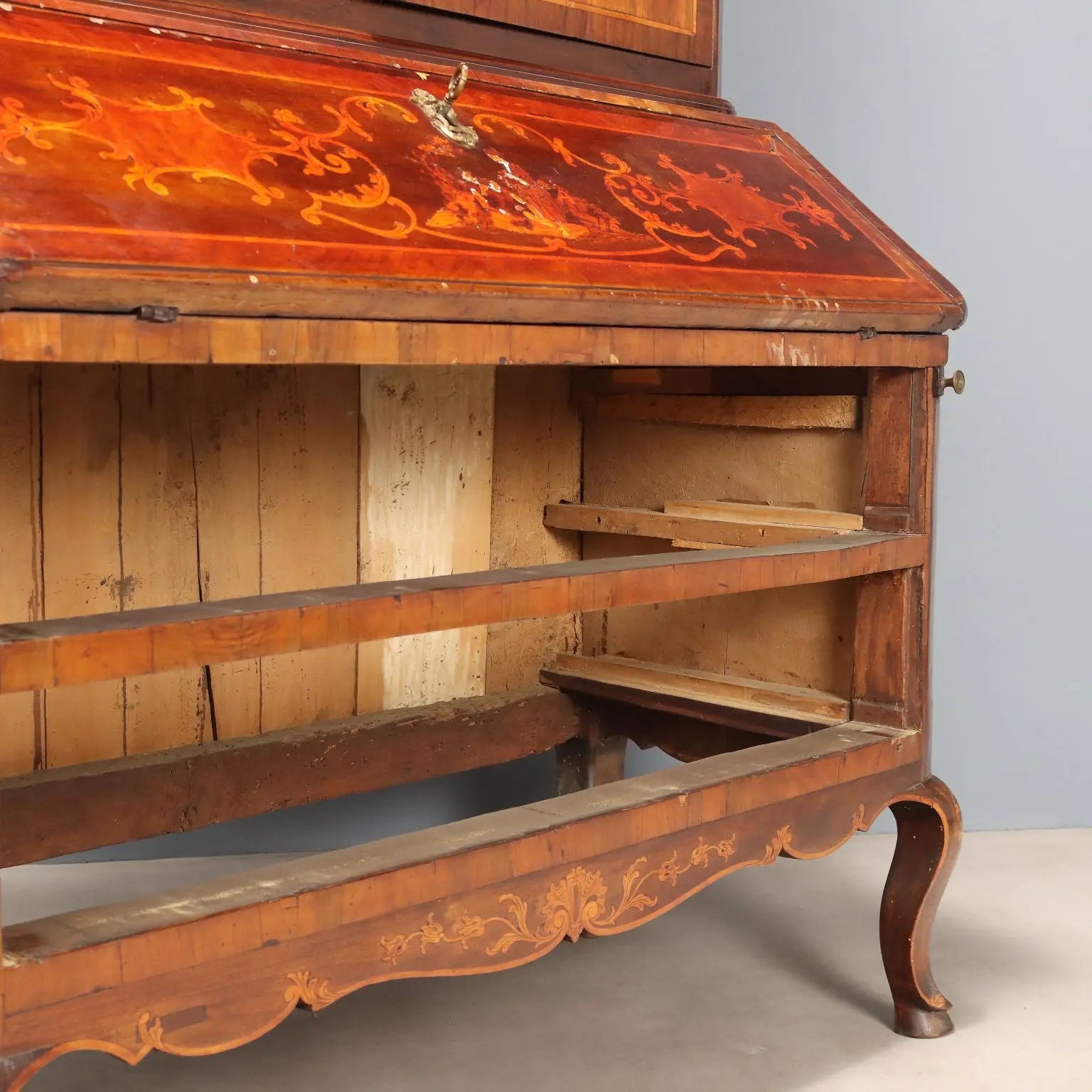 Antique Trumeau Walnut Maple Inlays Drawers XX Century
