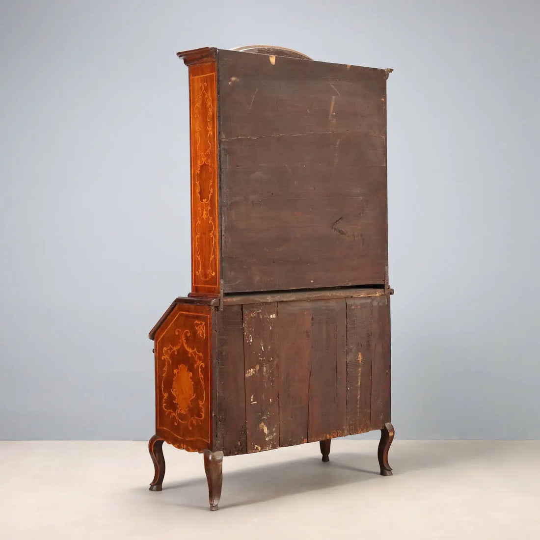 Antique Trumeau Walnut Maple Inlays Drawers XX Century
