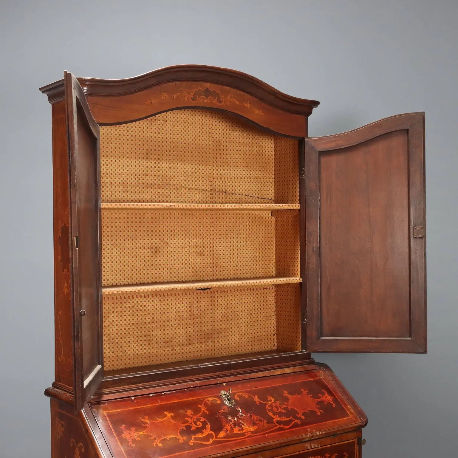 Antique Trumeau Walnut Maple Inlays Drawers XX Century