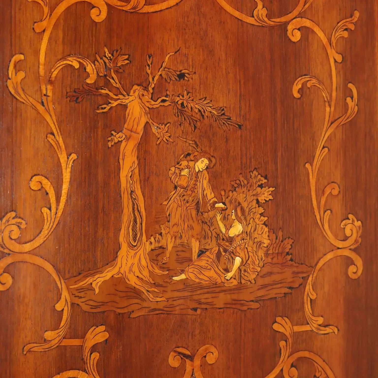 Antique Trumeau Walnut Maple Inlays Drawers XX Century