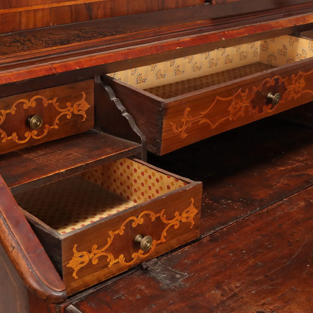 Antique Trumeau Walnut Maple Inlays Drawers XX Century
