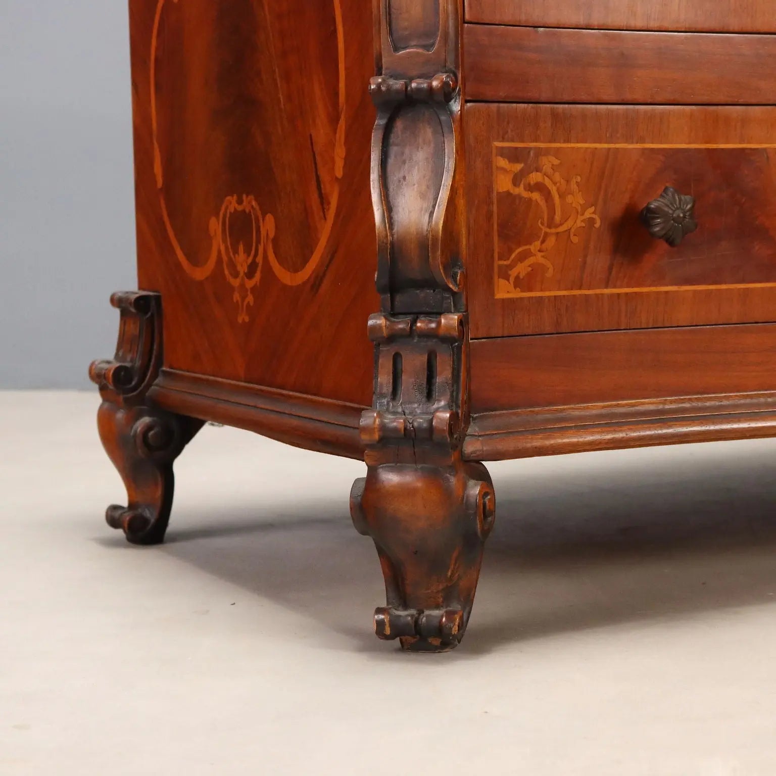 Antique Flap Cabinet Walnut Maple Inlays Italy XX Century