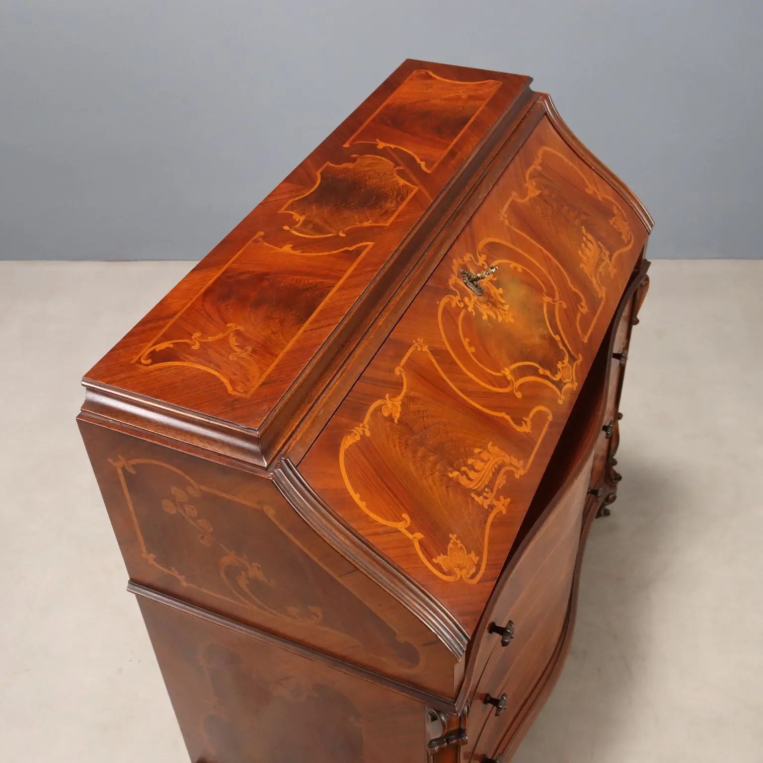 Antique Flap Cabinet Walnut Maple Inlays Italy XX Century