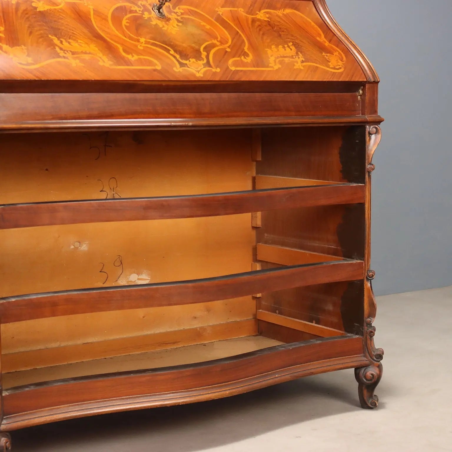 Antique Flap Cabinet Walnut Maple Inlays Italy XX Century
