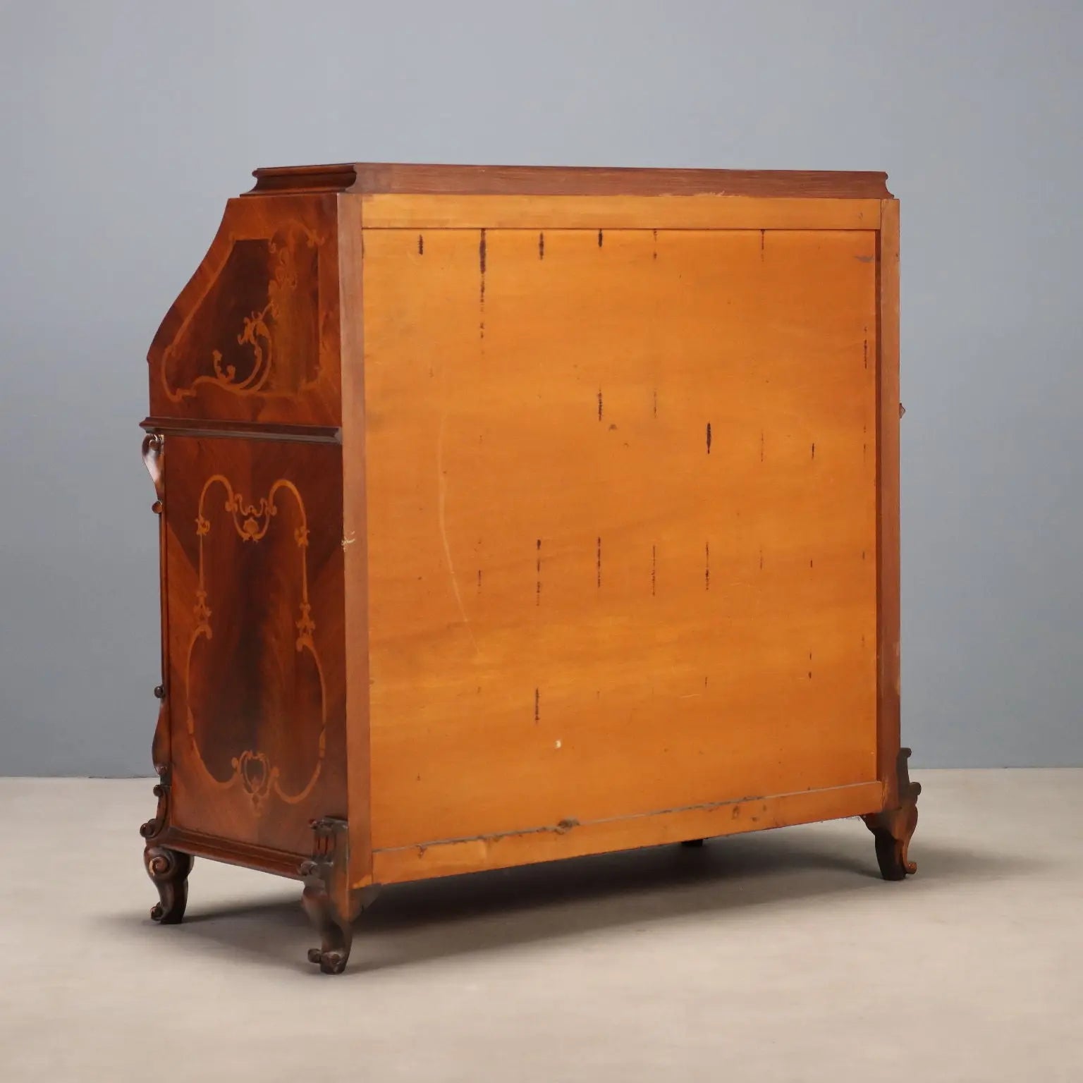 Antique Flap Cabinet Walnut Maple Inlays Italy XX Century