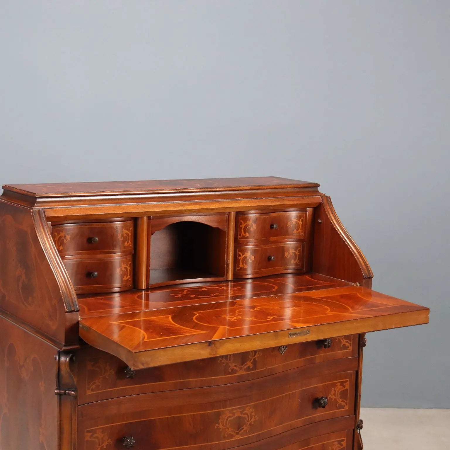 Antique Flap Cabinet Walnut Maple Inlays Italy XX Century