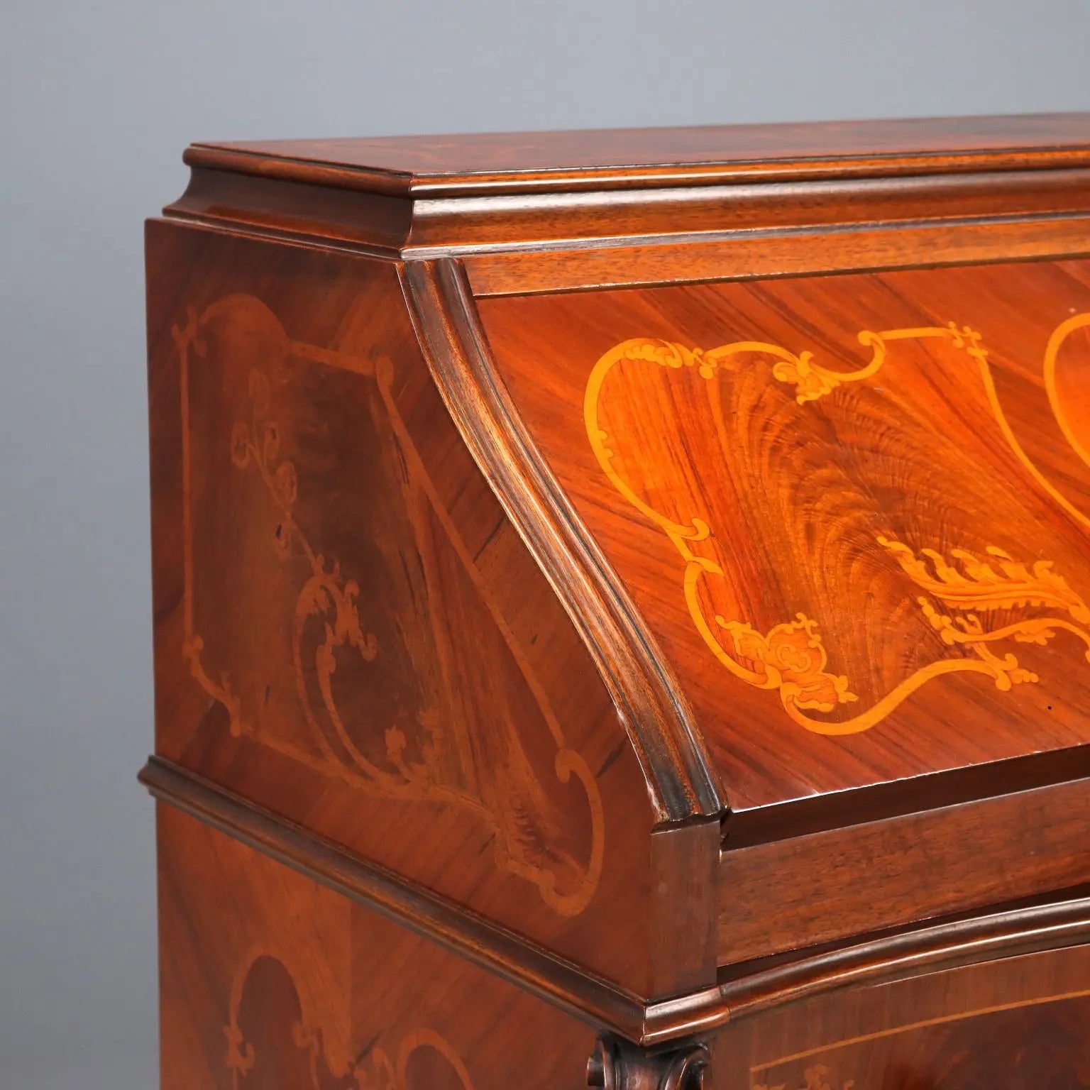 Antique Flap Cabinet Walnut Maple Inlays Italy XX Century