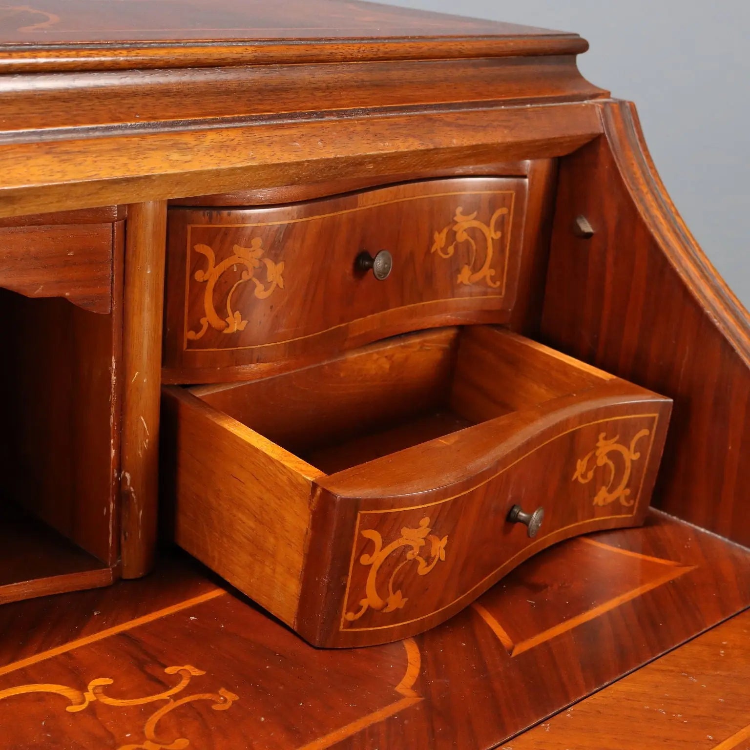 Antique Flap Cabinet Walnut Maple Inlays Italy XX Century