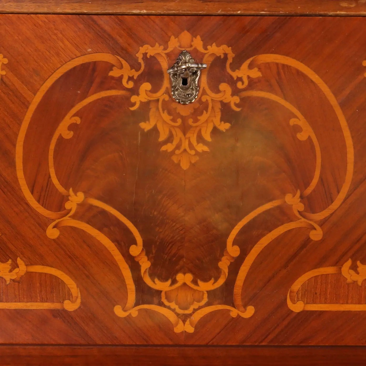 Antique Flap Cabinet Walnut Maple Inlays Italy XX Century