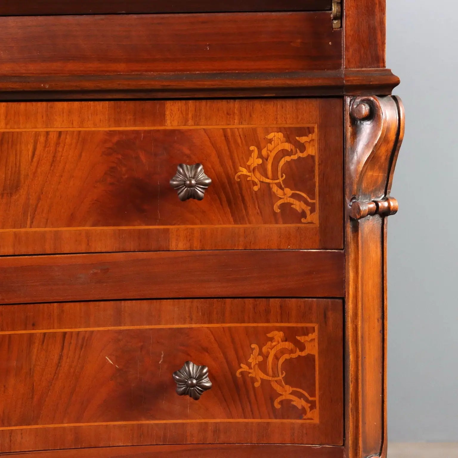 Antique Flap Cabinet Walnut Maple Inlays Italy XX Century