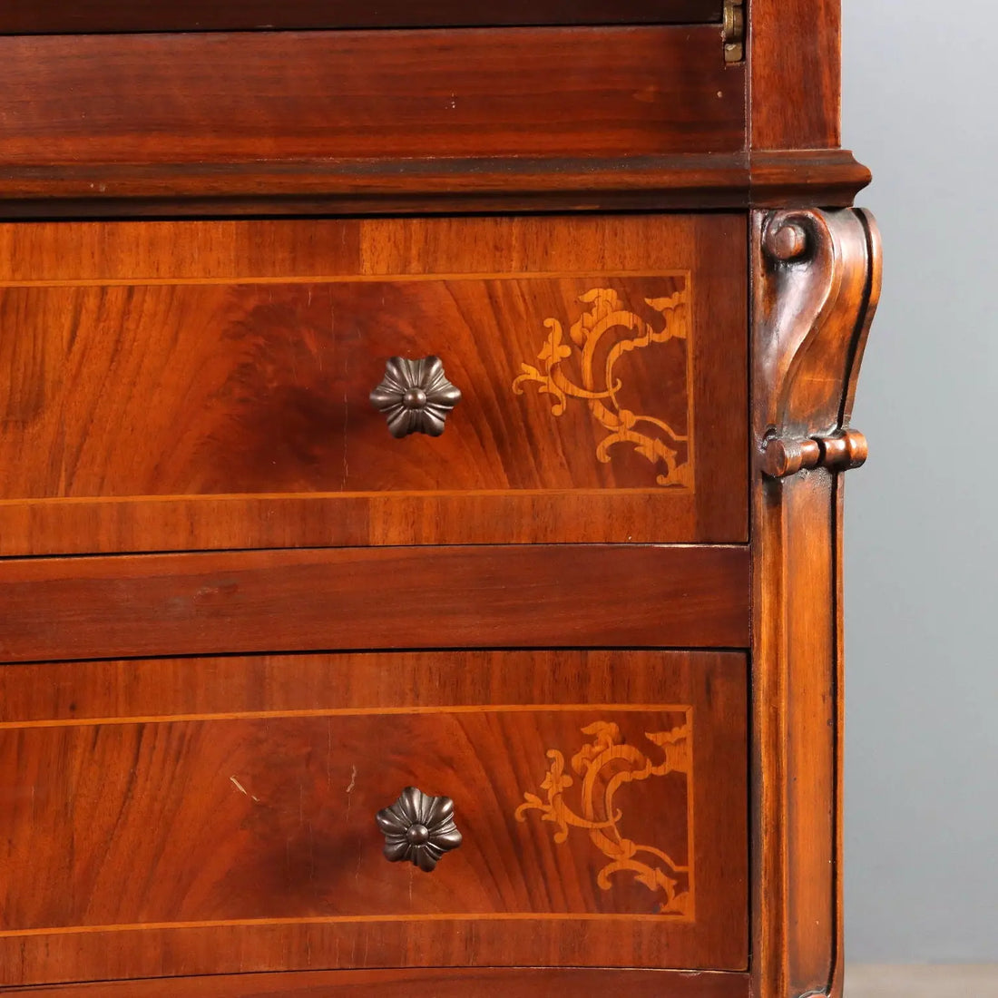 Antique Flap Cabinet Walnut Maple Inlays Italy XX Century