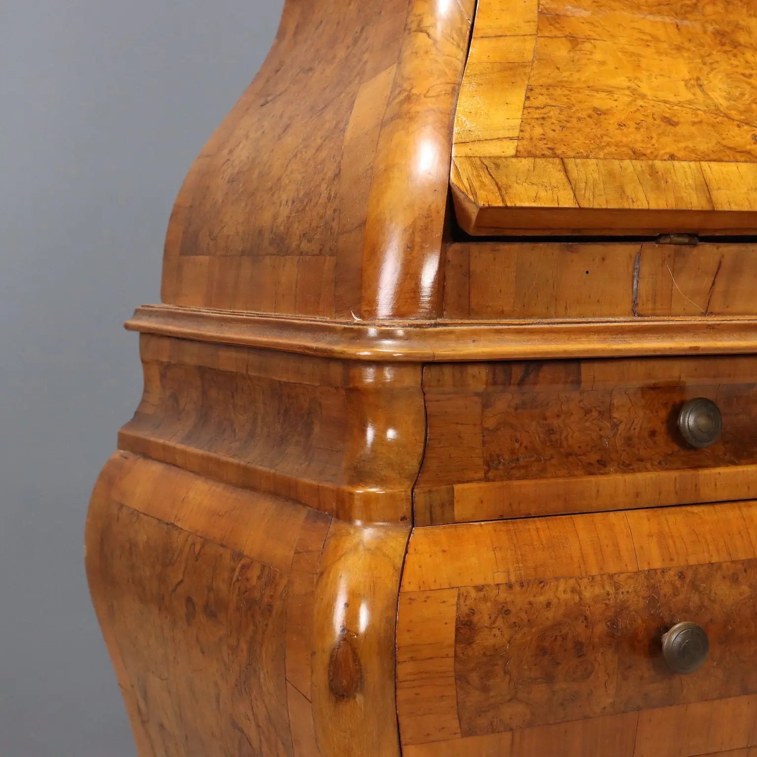 Antique Trumeau Walnut Walnut Burl Drawers Italy XX Century