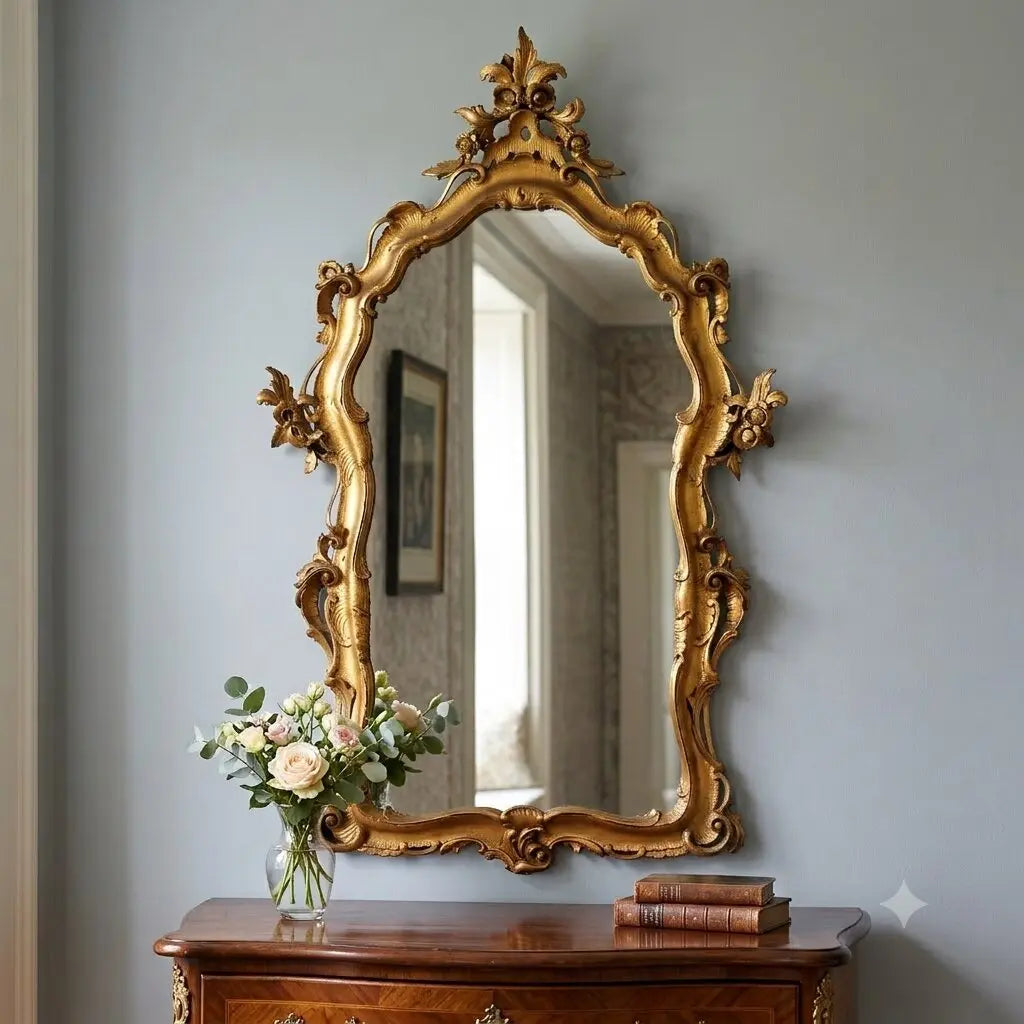 Antique Mirror Baroque Style Gilded Wood XX Century