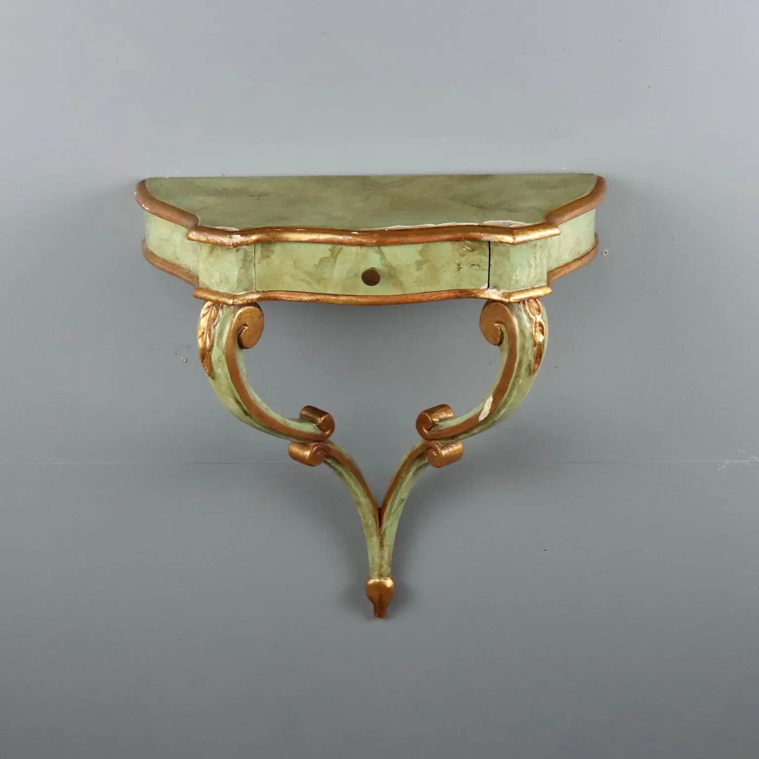Antique Drop-Shaped Console Fir Fake Marble Italy XX Century