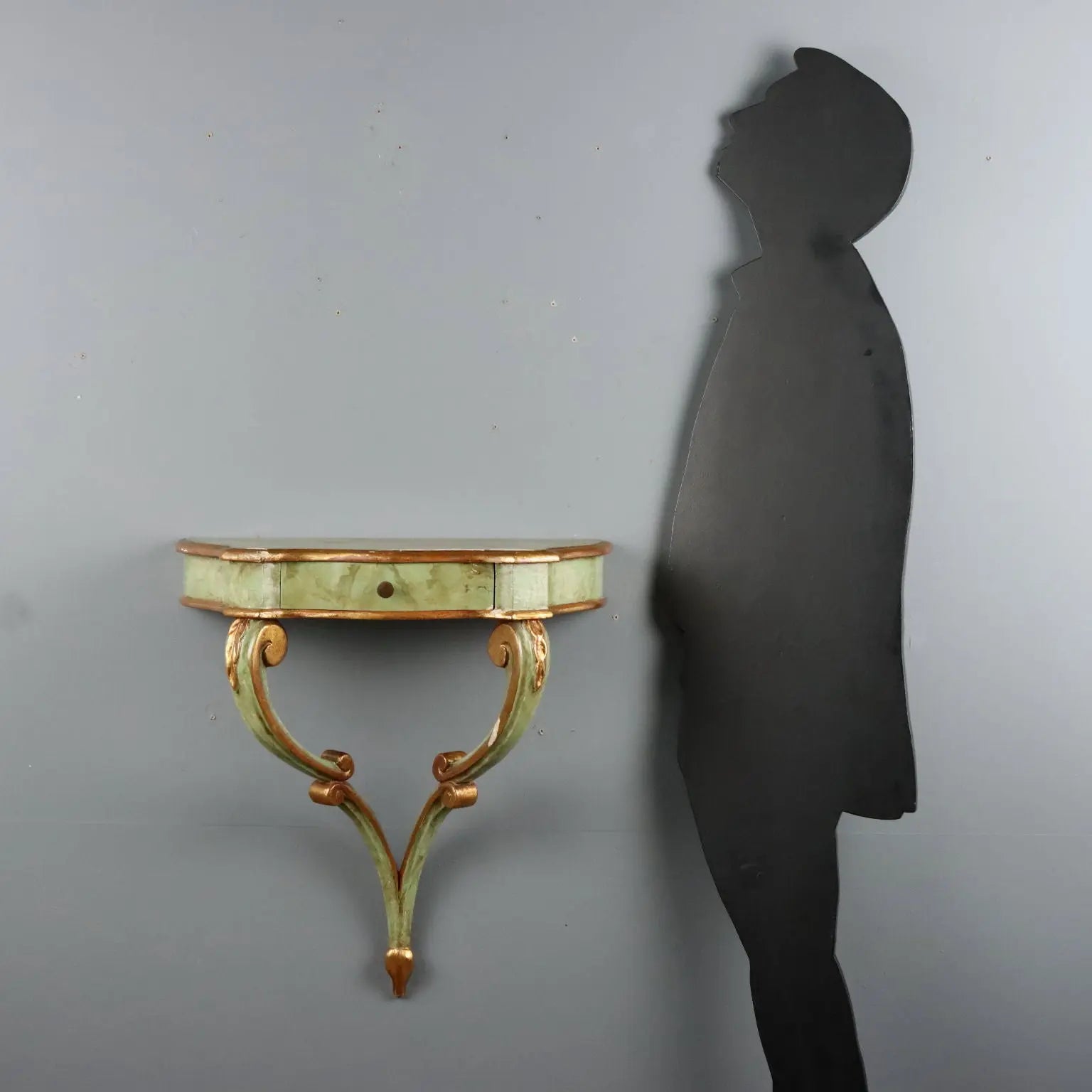 Antique Drop-Shaped Console Fir Fake Marble Italy XX Century