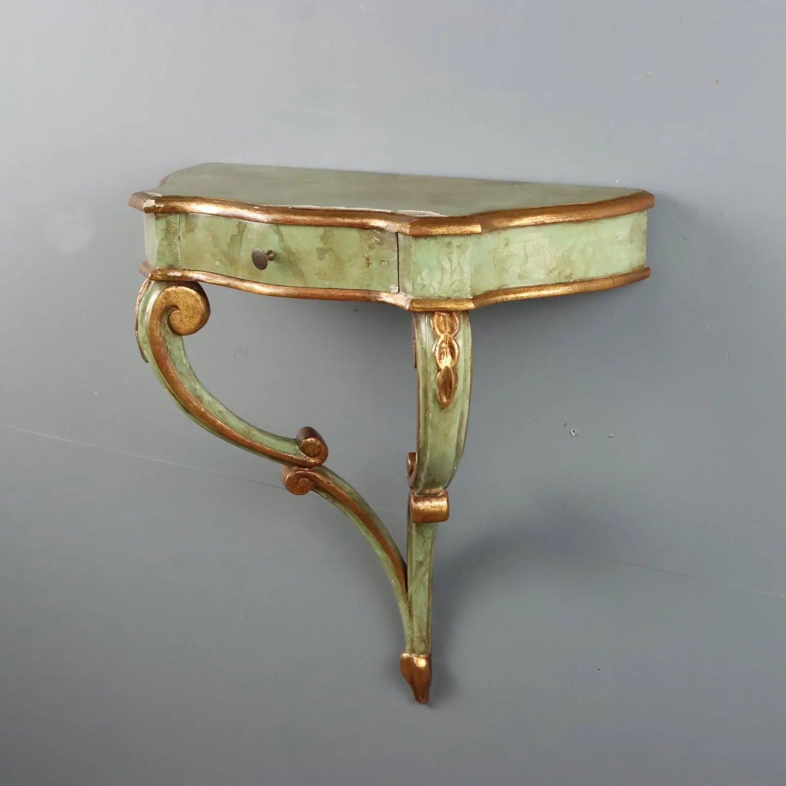 Antique Drop-Shaped Console Fir Fake Marble Italy XX Century
