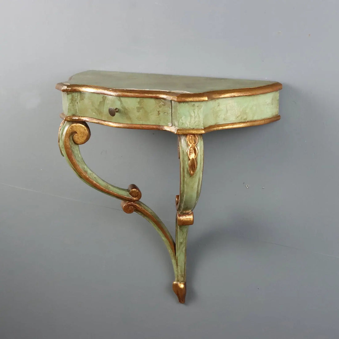 Antique Drop-Shaped Console Fir Fake Marble Italy XX Century