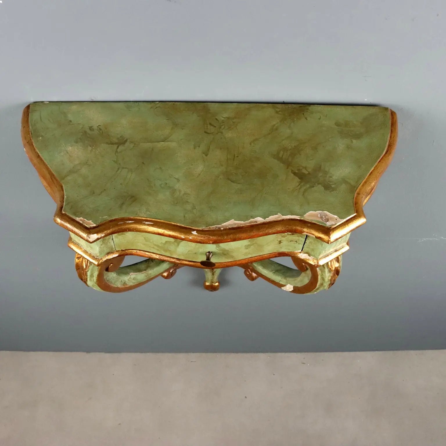Antique Drop-Shaped Console Fir Fake Marble Italy XX Century