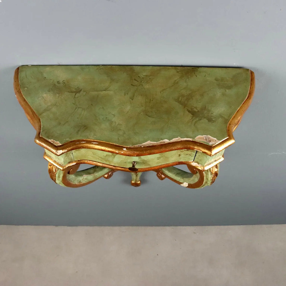Antique Drop-Shaped Console Fir Fake Marble Italy XX Century
