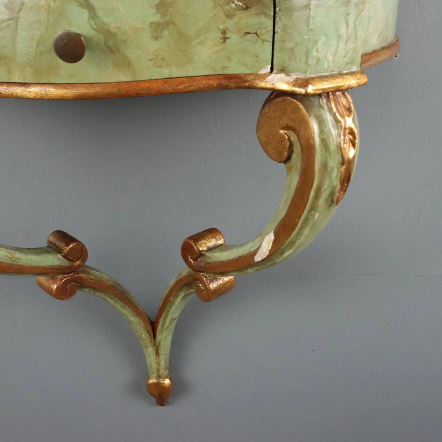 Antique Drop-Shaped Console Fir Fake Marble Italy XX Century