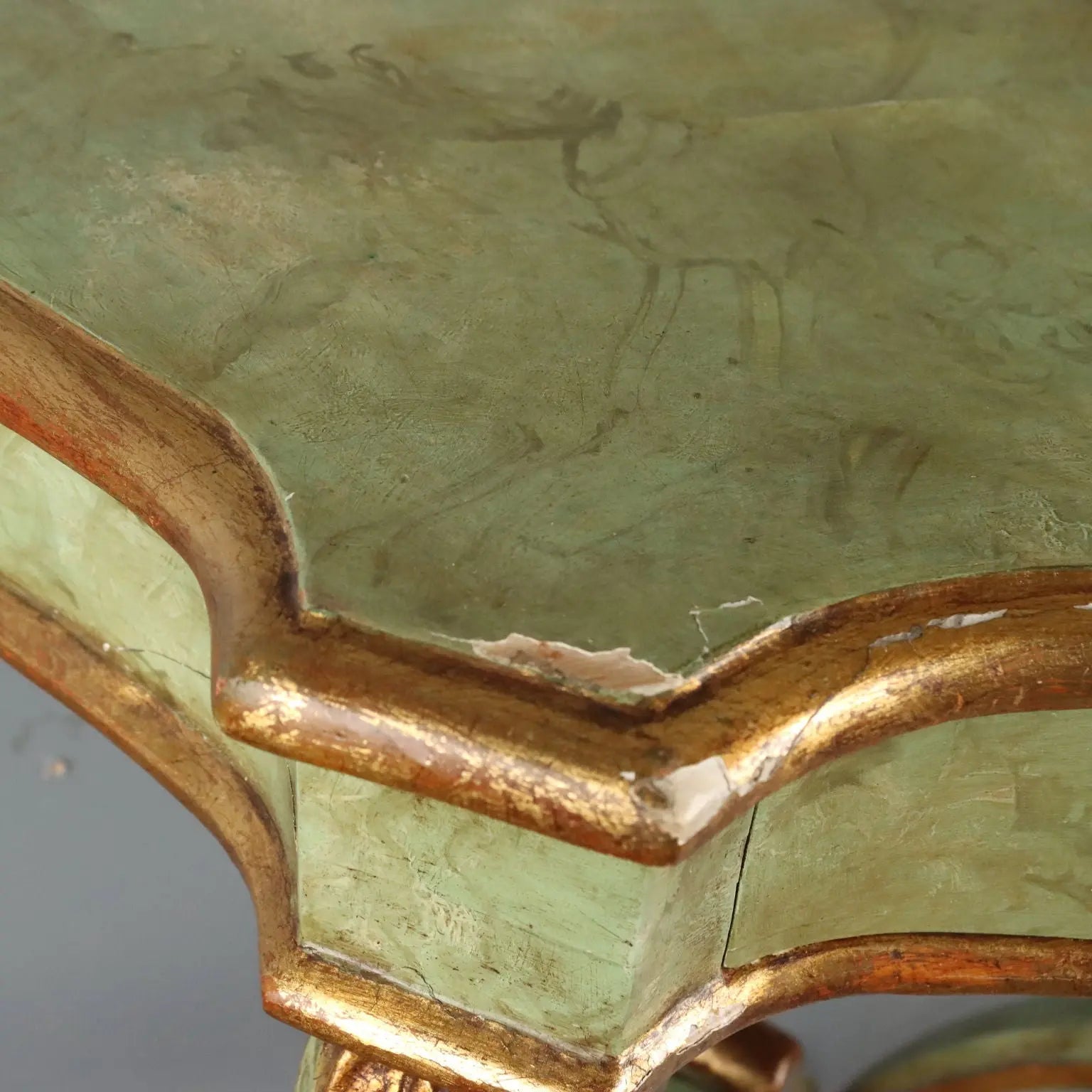 Antique Drop-Shaped Console Fir Fake Marble Italy XX Century