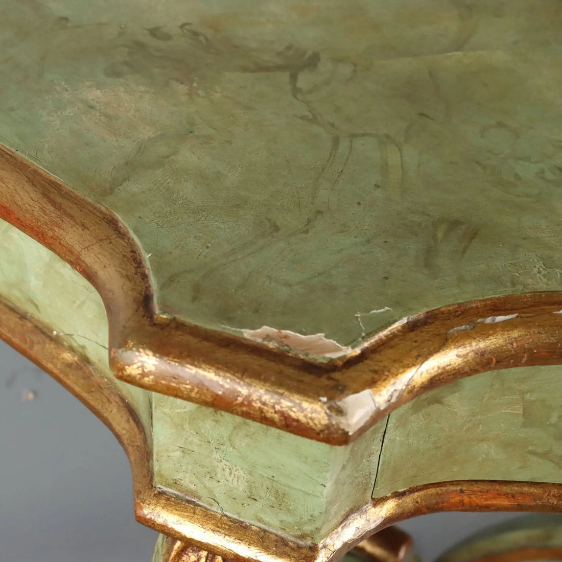 Antique Drop-Shaped Console Fir Fake Marble Italy XX Century