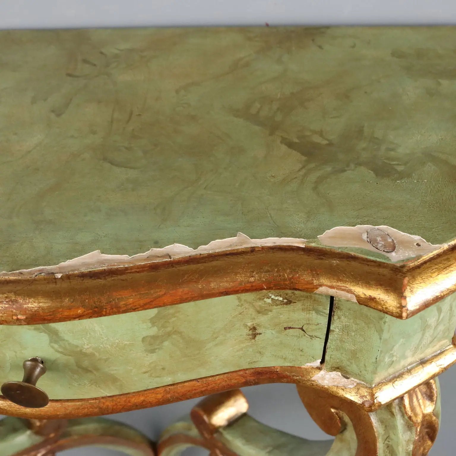 Antique Drop-Shaped Console Fir Fake Marble Italy XX Century