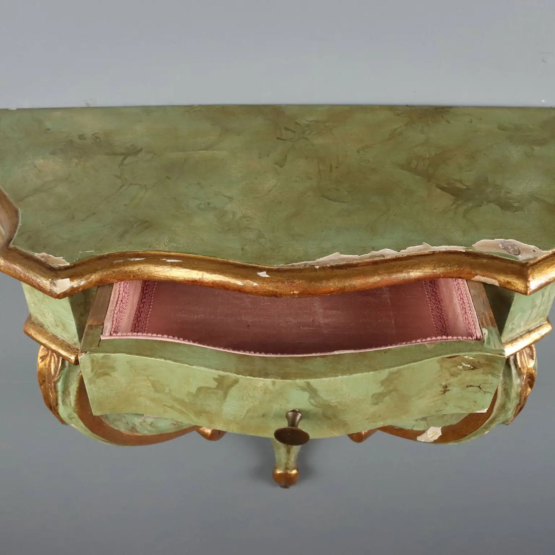 Antique Drop-Shaped Console Fir Fake Marble Italy XX Century