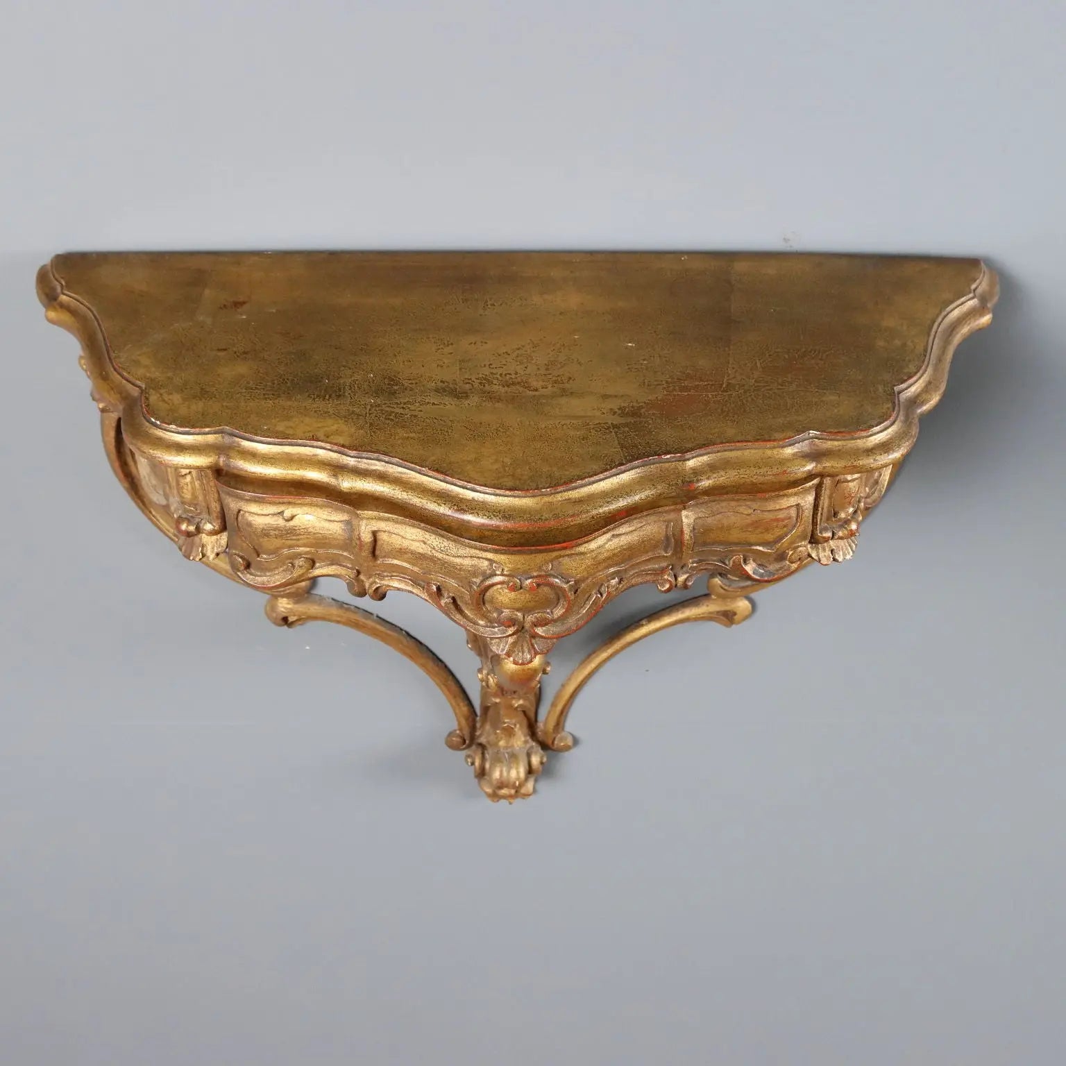 Pair of Drop-Shaped Gilded Wood Consoles - 20th Century