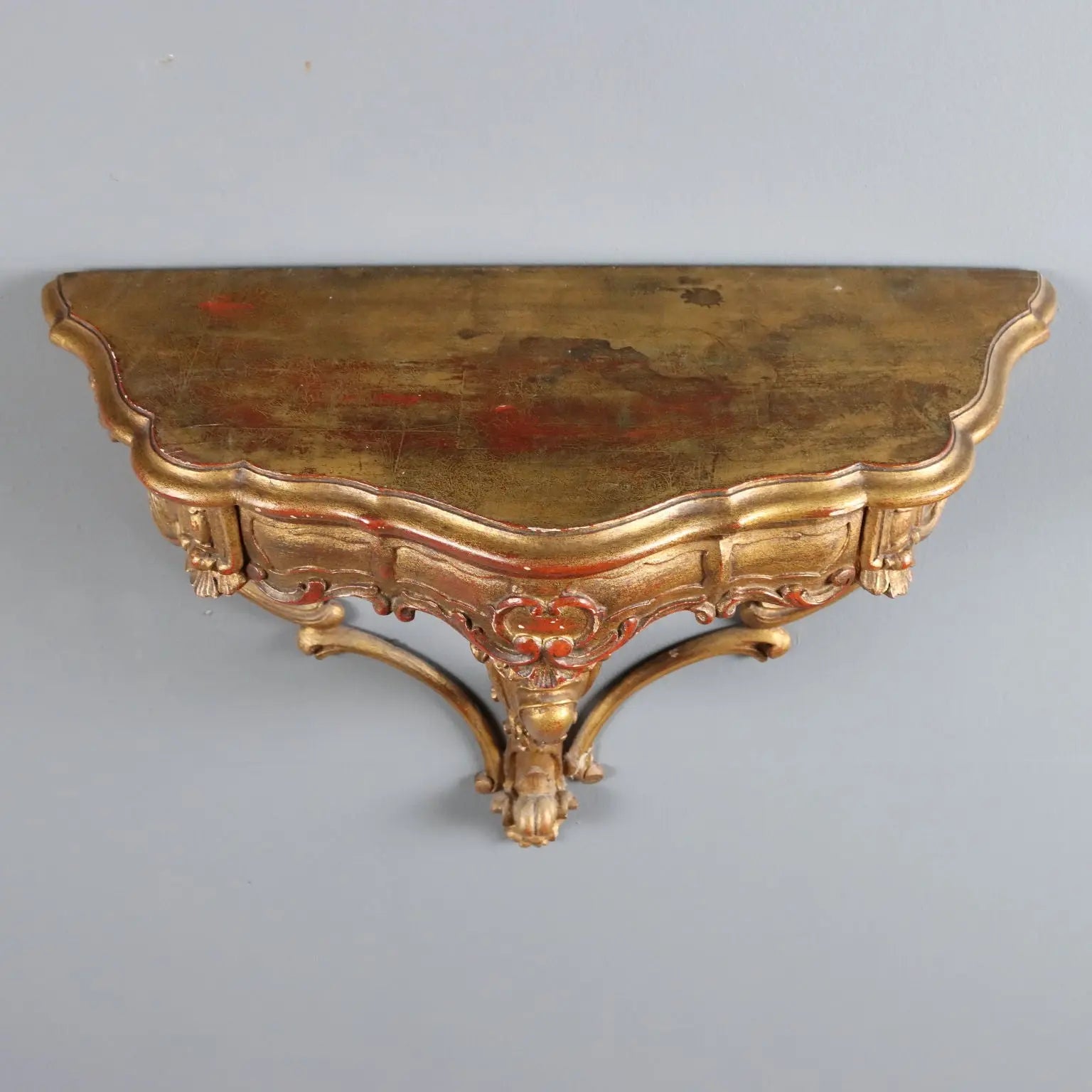 Pair of Drop-Shaped Gilded Wood Consoles - 20th Century