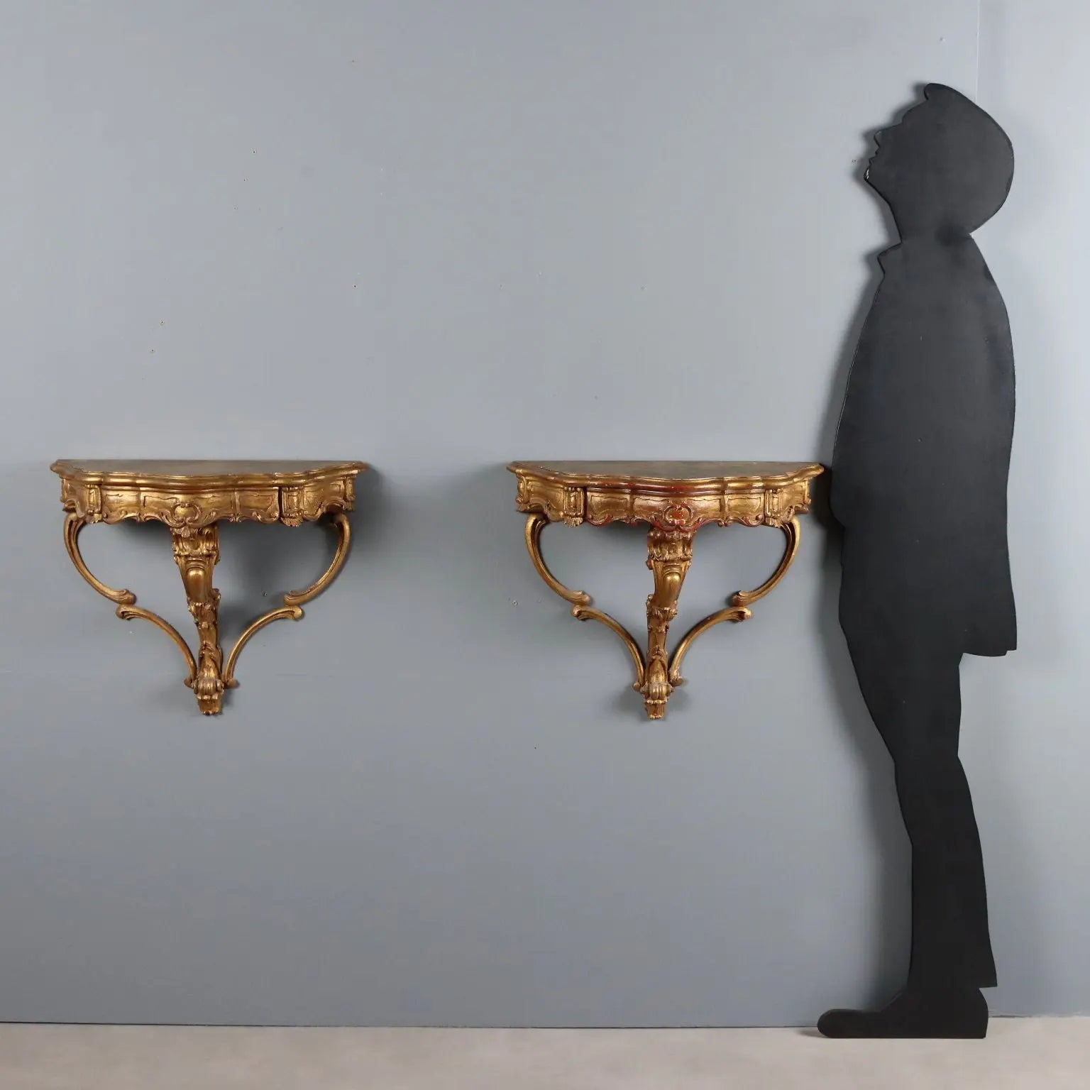 Pair of Drop-Shaped Gilded Wood Consoles - 20th Century
