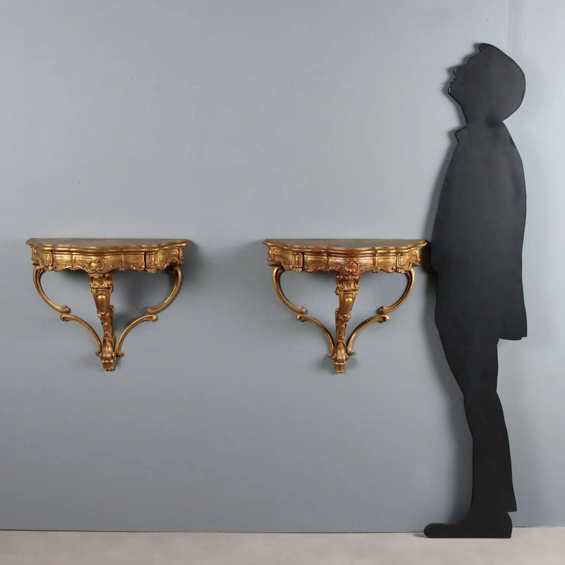 Pair of Drop-Shaped Gilded Wood Consoles - 20th Century