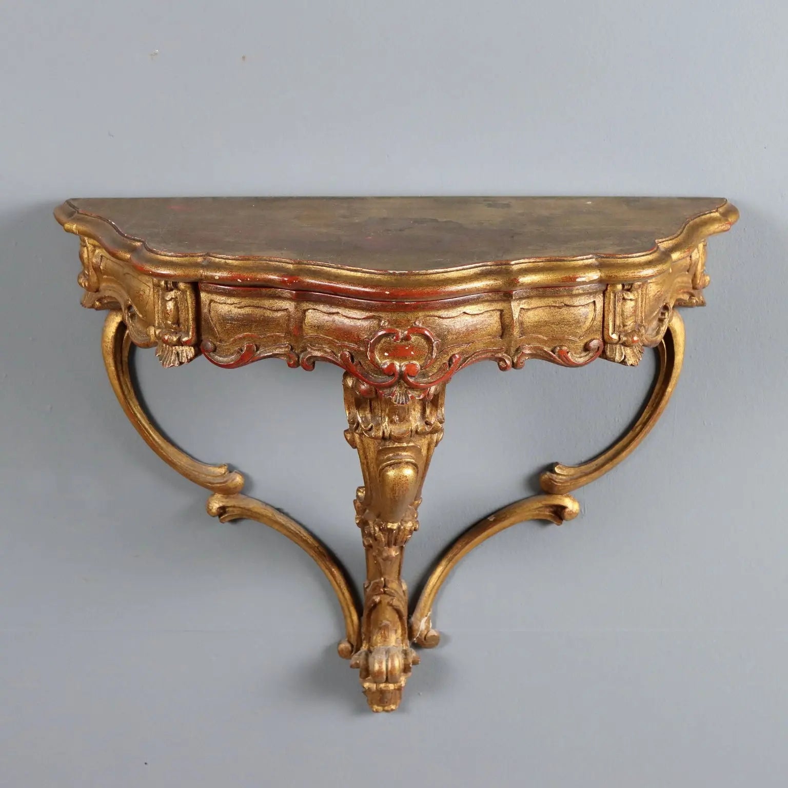Pair of Drop-Shaped Gilded Wood Consoles - 20th Century