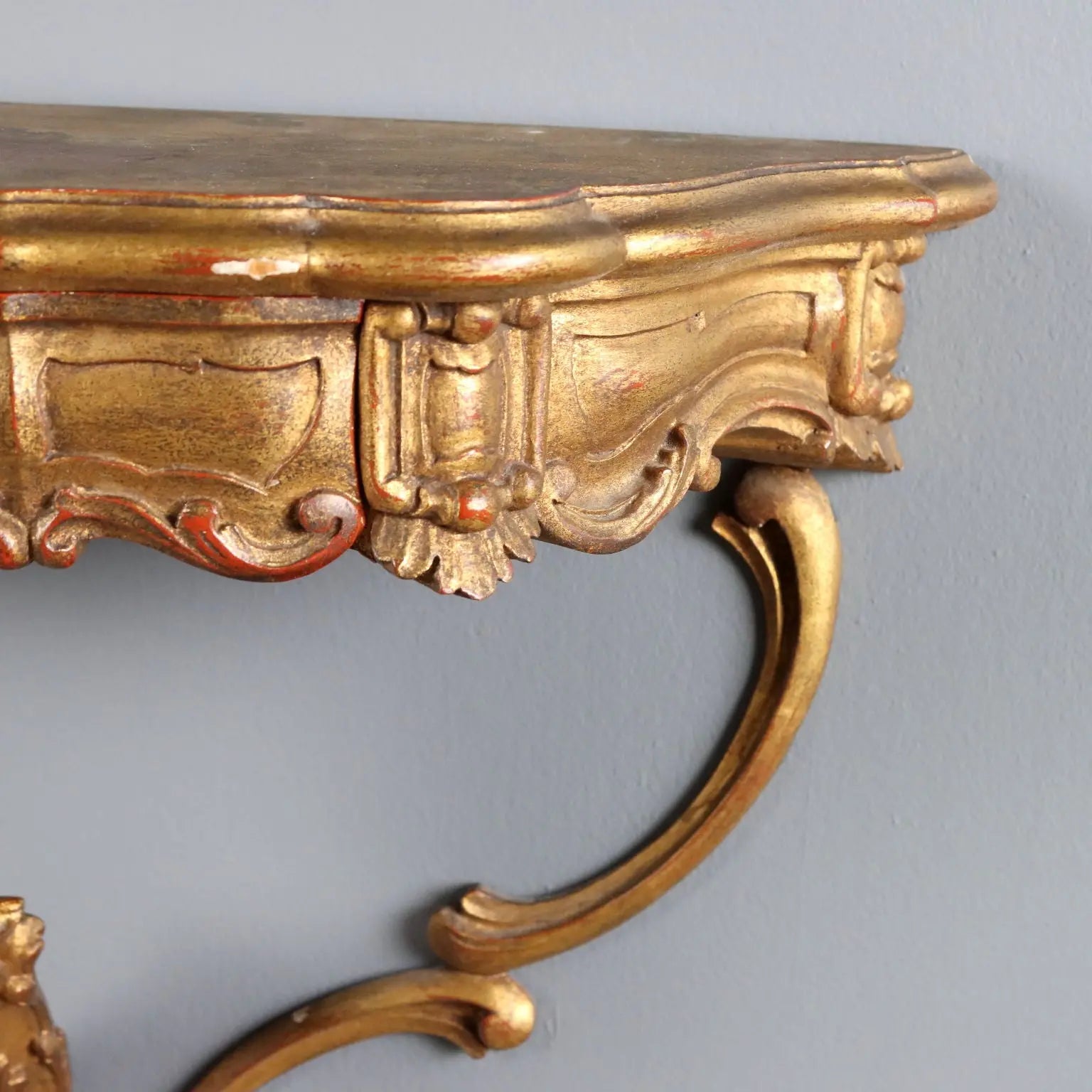 Pair of Drop-Shaped Gilded Wood Consoles - 20th Century