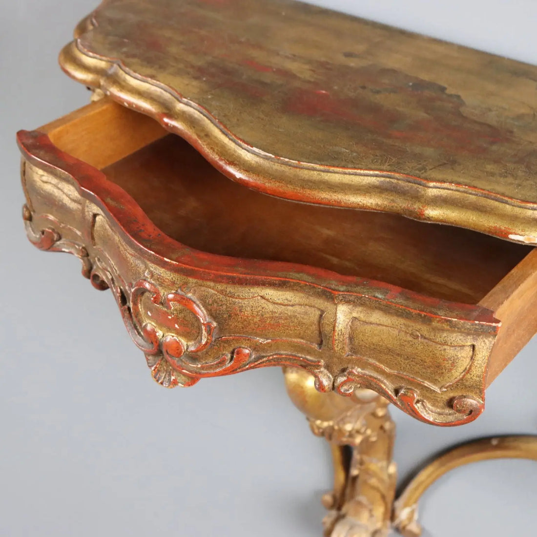 Pair of Drop-Shaped Gilded Wood Consoles - 20th Century
