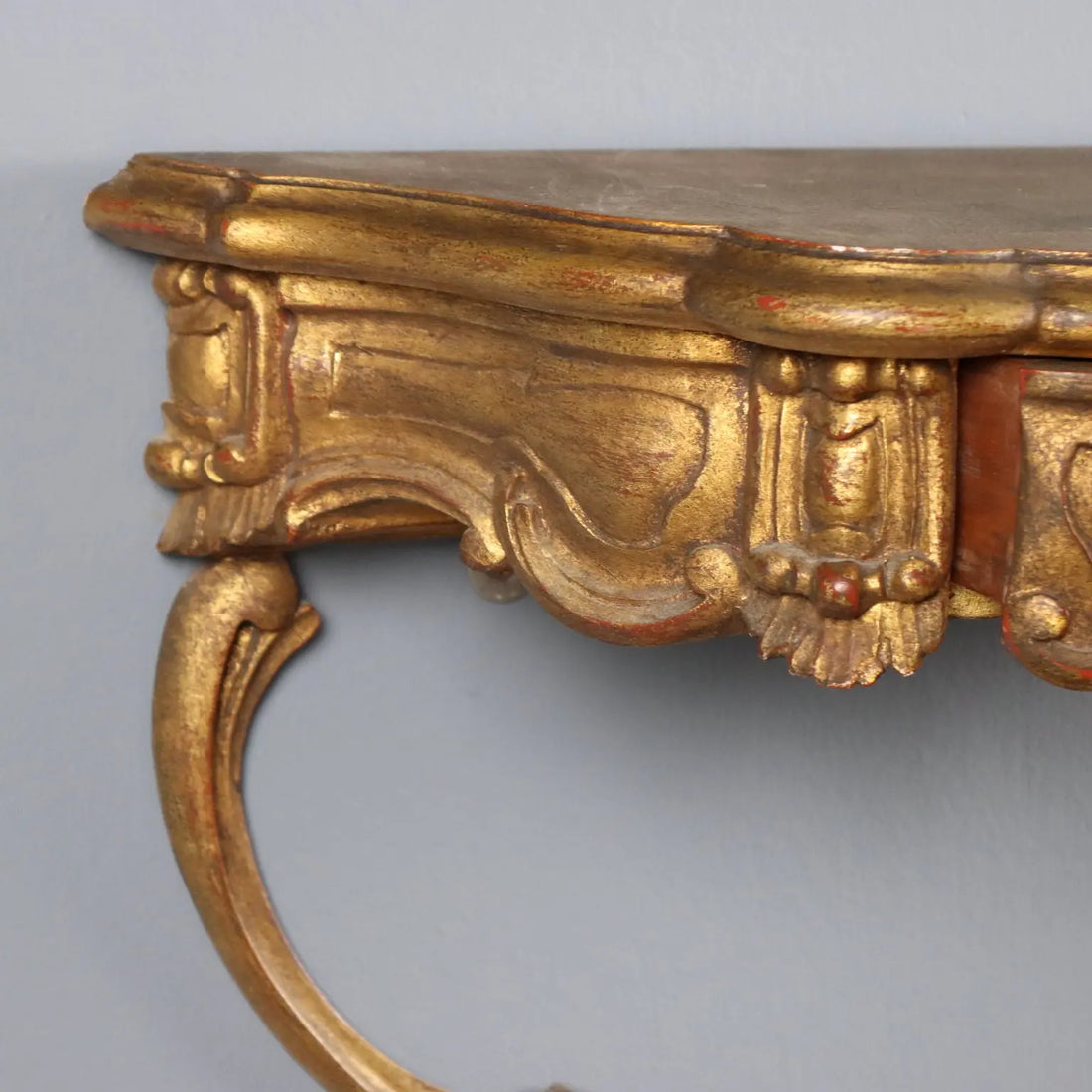 Pair of Drop-Shaped Gilded Wood Consoles - 20th Century