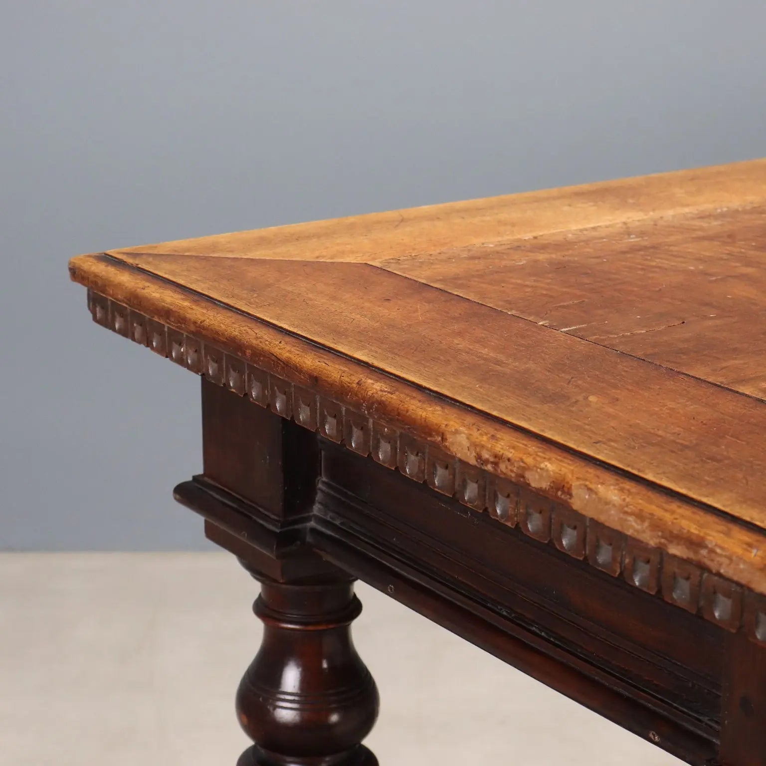 Antique Table Walnut Paneled Top Italy XIX Century