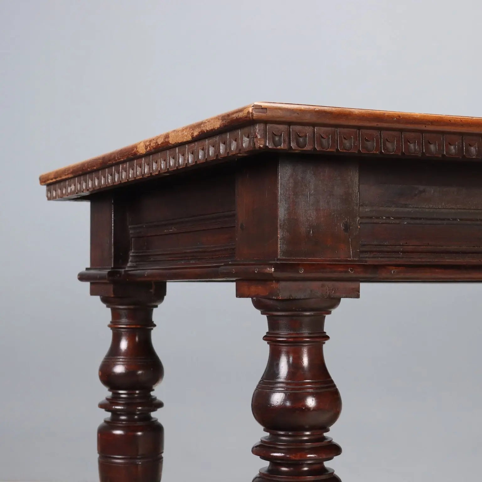 Antique Table Walnut Paneled Top Italy XIX Century