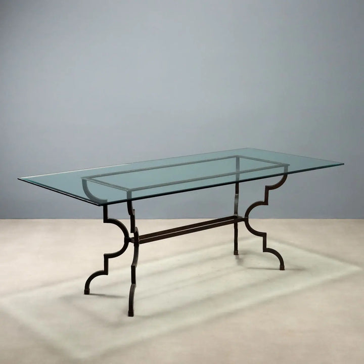 Antique Table Glass Wrought Iron Italy XX Century